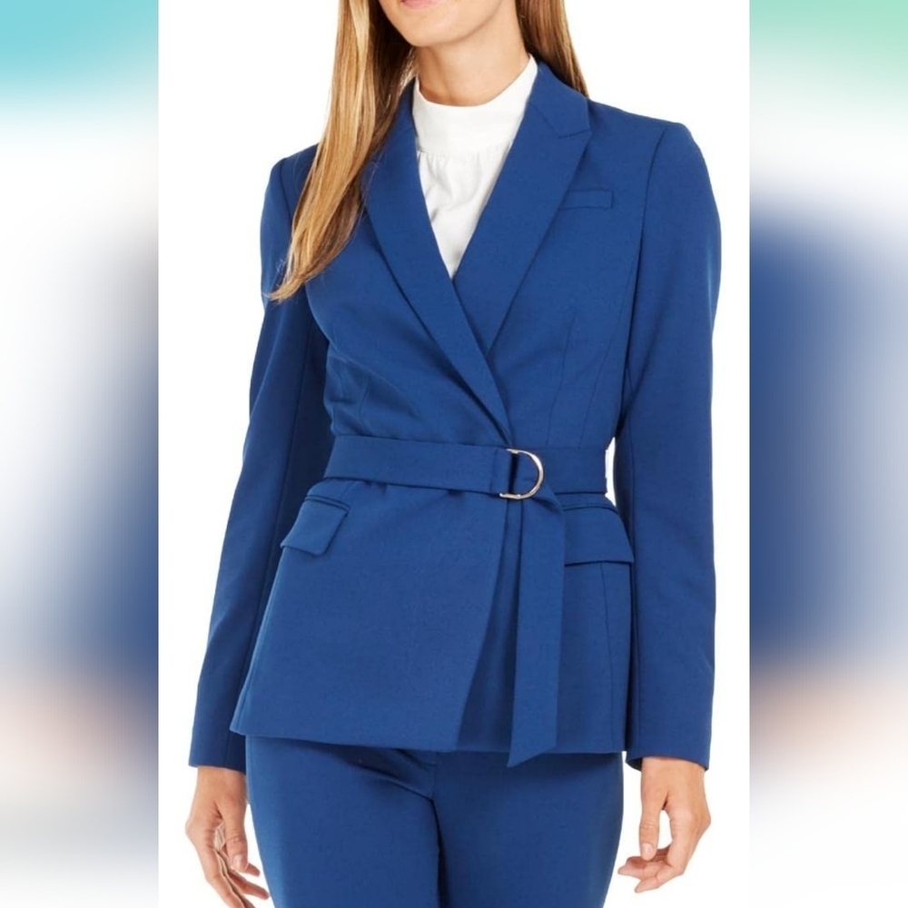 NWT Calvin Klein Blue Belted Blazer Jacket Women’s‎ Size 14 Workwear Career